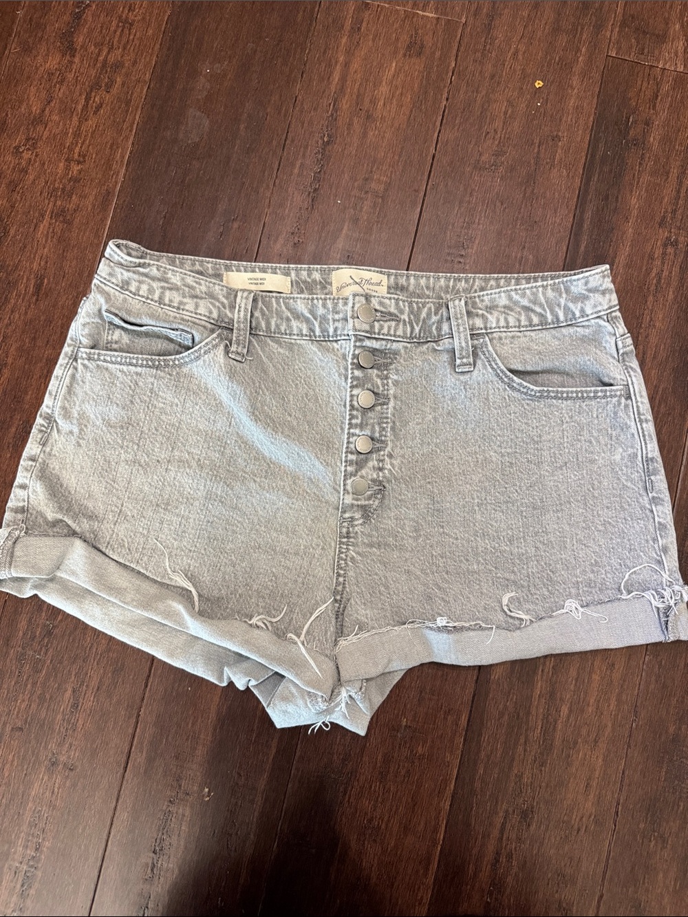 High-Rise Light Wash Denim Button Up Shorts